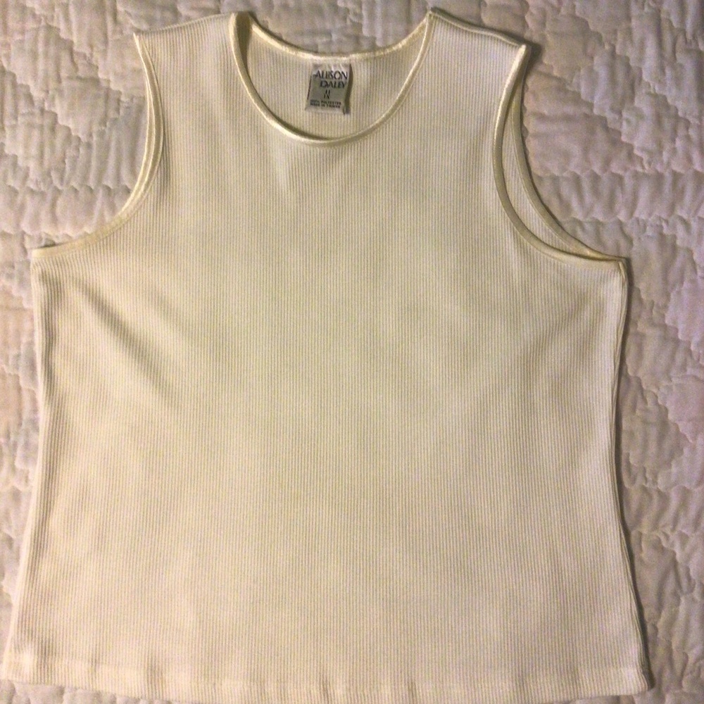 Alison Daley cream color sleeveless shell.